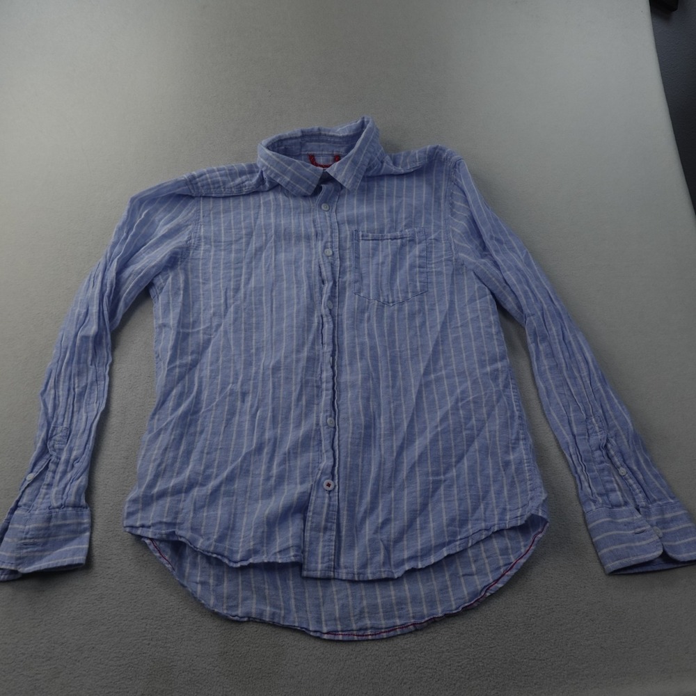 Iron & Resin Linen Shirt Mens Medium Blue Stripe Cotton Button Up Workwear